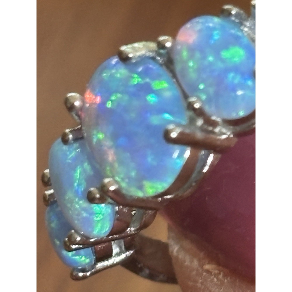 Blue Fire Opal And .925 Sterling Ring Size 7.75 - Picture 6 of 11